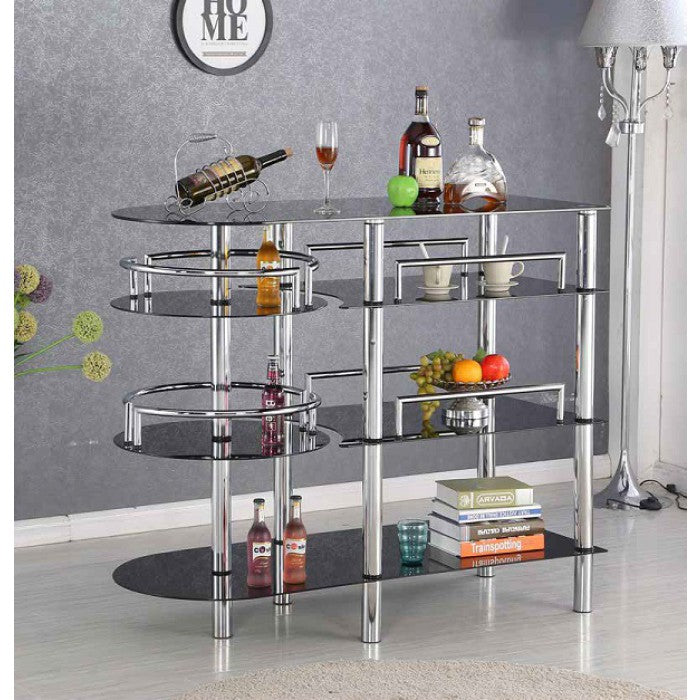 Bourbon Liquor Bar Tempered Glass Rack Table in Black