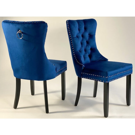 Lisa Velvet Upholstered Tufted Dining Chair Set - Blue