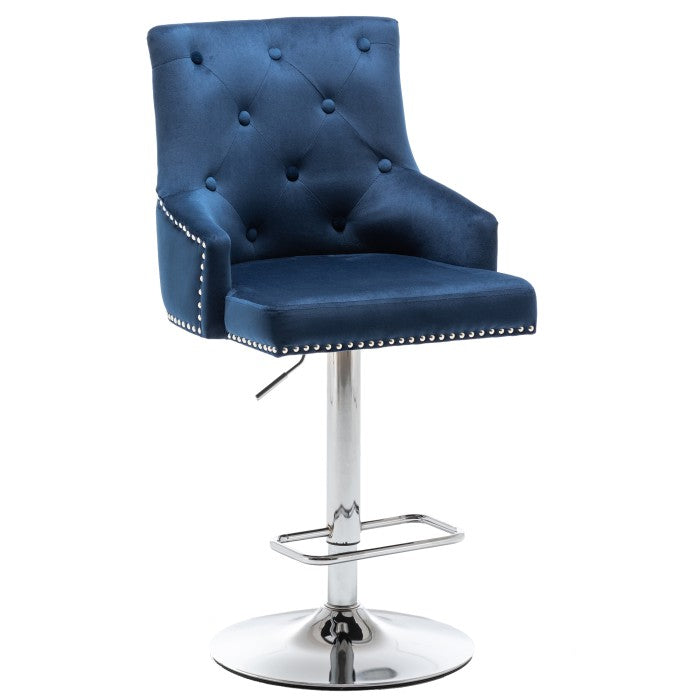 Velvet Tufted Adjustable Swivel Bar Stool Set - Blue